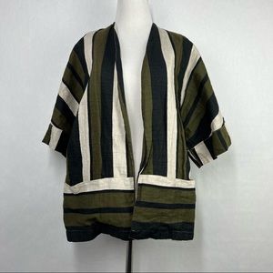 Dixie Stripes Green black Women’s Short Sleeve Kimono Top Size Medium